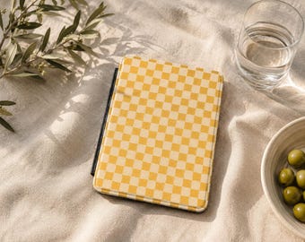 Lemon Yellow Checkerboard Kindle Case | Retro Plaid E-Reader Cover