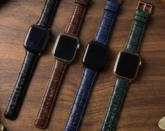Leren Apple Watch-bandje met krokodilreliëf | 38 40 41 mm | 42 44 45 46 mm | Horloge 10 11 42 46 mm SE, Ultra 1 2 3 49 mm | Apple Watch-bandje
