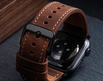 Ontwerp je leren Apple Watch-band 38 mm 40 mm 41 mm 42 mm 44 mm 45 mm 46 mm 49 mm Ultra SE 1 2 3 | Personaliseer steekkleur, snit en leer