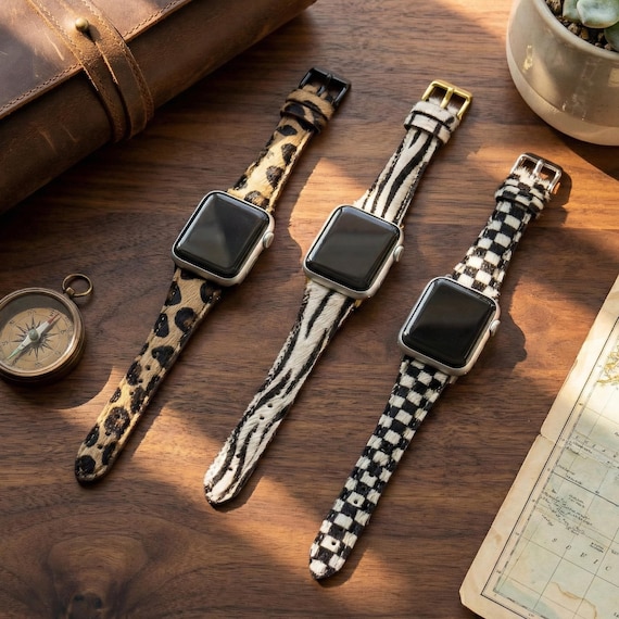 Apple Watch Furry Leather Replacement Wristband | 38mm 40mm 41mm 42mm 44mm 45mm 46mm 49mm | SE, Ultra | Zebra, Leopard Apple Watch Band