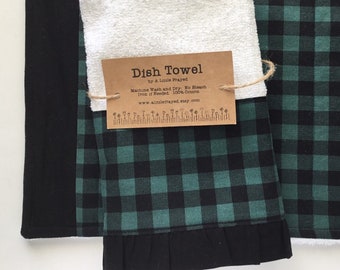 Dish Towel GREEN Buffalo Check  Kitchen Bar Mop Towel / Holiday Dish Towel / Green Decorative Kitchen
