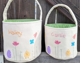 Panier de Pâques fleurs sauvages | Seau en toile personnalisé avec prénom brodé à la main | Nouveau style | Exclusivement sur Etsy