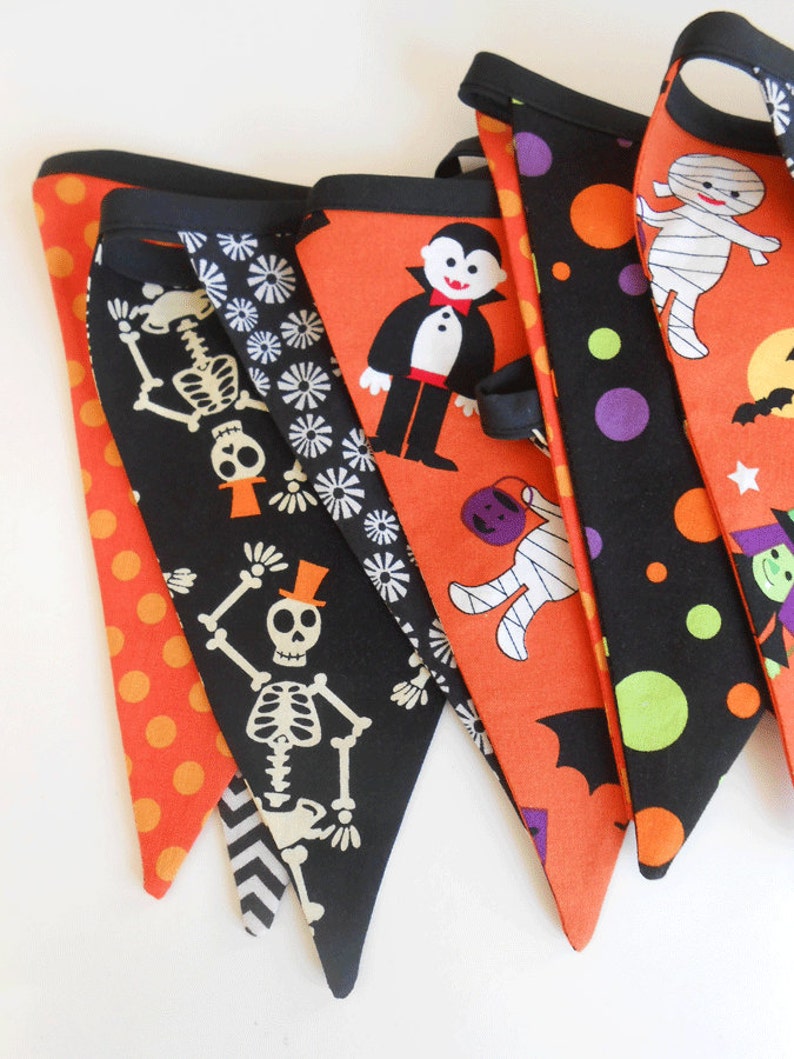 Halloween Banner with Skeletons, Vampires, Witches, and Mummies Flags / Party Banner / Photo Prop/ Halloween Bunting image 1