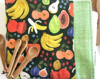 Rifle Paper Co. Dish Drying Mat Dark Green Fruit Print, Absorbent Kitchen Towel