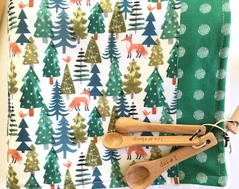 Winter Fox Dish Drying Mat: Christmas Kitchen Towel, Absorbent Cotton