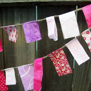 Pink and Purple Fabric Mini Scrappy Garland/ Party Banner / Photo Prop in Pinks, Reds and Purple/ Great for Valentine's Day image 1