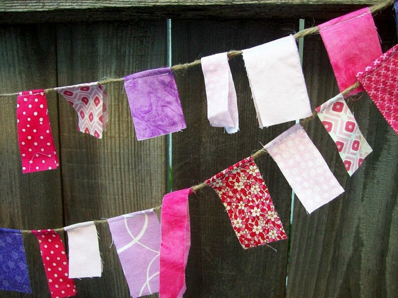 Pink and Purple Fabric Mini Scrappy Garland/ Party Banner / Photo Prop in Pinks, Reds and Purple/ Great for Valentine's Day image 1