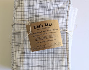 White Cotton Dish Drying Mat with Black Grids (18”x22”)