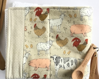 Barnyard Animals Dish Drying Mat: Farm Kitchen Towel