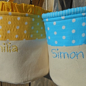 Easter Basket Personalized HANDMADE in Polka Dot / Pink Blue Green Yellow Purple Orange / Canvas Easter Basket for Girl or Boy image 9