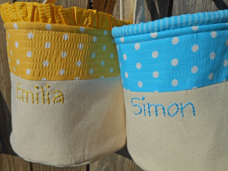 Easter Basket Personalized HANDMADE in Polka Dot / Pink Blue Green Yellow Purple Orange / Canvas Easter Basket for Girl or Boy image 9