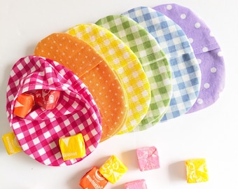 Fillable Easter Eggs in Fabric, Reusable Pocket Pouch in Rainbow Bright Colors, Get 1 or in Set of 6, 12, 18 or 24 OR set of 6 Large Eggs