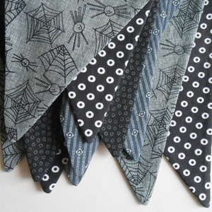 Black Spider Halloween Banner / 12 Flag Party Banner /  Halloween Bunting Photo Prop/ Black, Grey, White Large Flags / READY TO SHIP