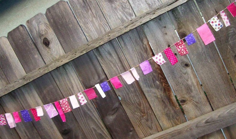 Pink and Purple Fabric Mini Scrappy Garland/ Party Banner / Photo Prop in Pinks, Reds and Purple/ Great for Valentine's Day image 5