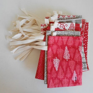 Christmas Advent Calendar/ Fabric Bags in Red and White Scandi 2 Fabric Countdown Advent Calendar/ Reindeer, Christmas Trees image 1