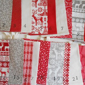 Christmas Advent Calendar/ Fabric Bags in Red and White Scandi 2 Fabric Countdown Advent Calendar/ Reindeer, Christmas Trees image 5