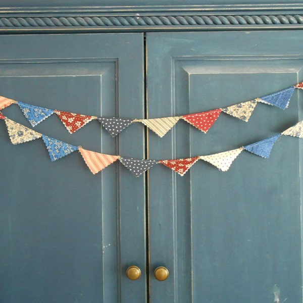 Mini-bannière patriotique du 4 juillet / bannière / fête du travail / guirlande de fête / Americana Photo Prop vintage rouge, blanc et bleu / fête du travail