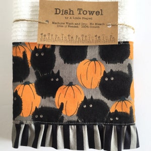 Dish Towel / Halloween Kitchen Bar Mop Towel /Pumpkin and Black Cats/ Dish Cloth Kitchen Tea Towel