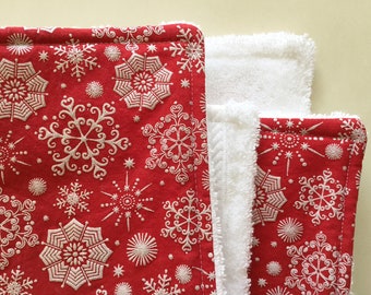 Dish Drying Mat / Dish Drainer/ Dish Mat in Christmas Red with Silver Textured Snowflakes/ Kitchen  Drying Towel