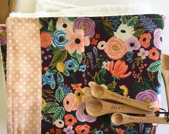 Rifle Paper Co Dish Drying Mat Burgundy & Pink Floral, Absorbent Cotton Valentines Day