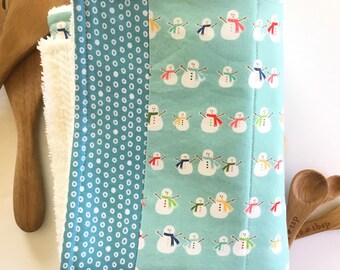 Winter Snowmen Dish Drying Mat: Christmas Kitchen Towel, 18” x 22”