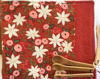 Red Poinsettia Dish Drying Mat: Christmas Holiday Kitchen Decor