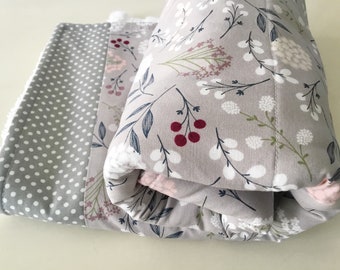Floral Dish Drying Mat: Grey & White Cotton Dish Drainer