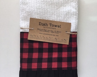 Dish Towel / RED Buffalo Check Christmas Kitchen Bar Mop Towel / Holiday Dish Towel / Christmas Decorative Kitchen