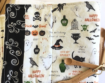 Halloween Dish Drying Mat: Cream & Black Cotton, Absorbent Kitchen Decor