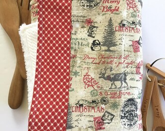 Christmas Reindeer Farm Dish Drying Mat: Absorbent Cotton Terry Kitchen Towel