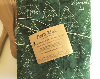 Evergreen Tree Dish Drying Mat, Christmas Kitchen Decor