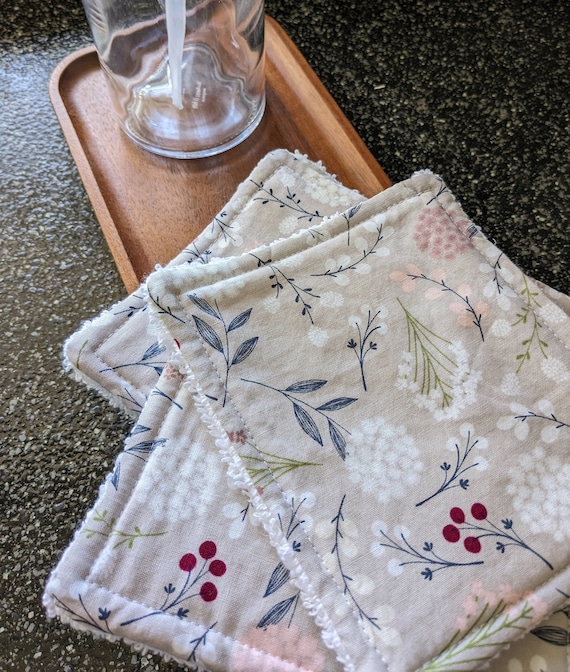 Blumen Spültuch Schwamm Set: Spülschwämme aus grauer Baumwolle