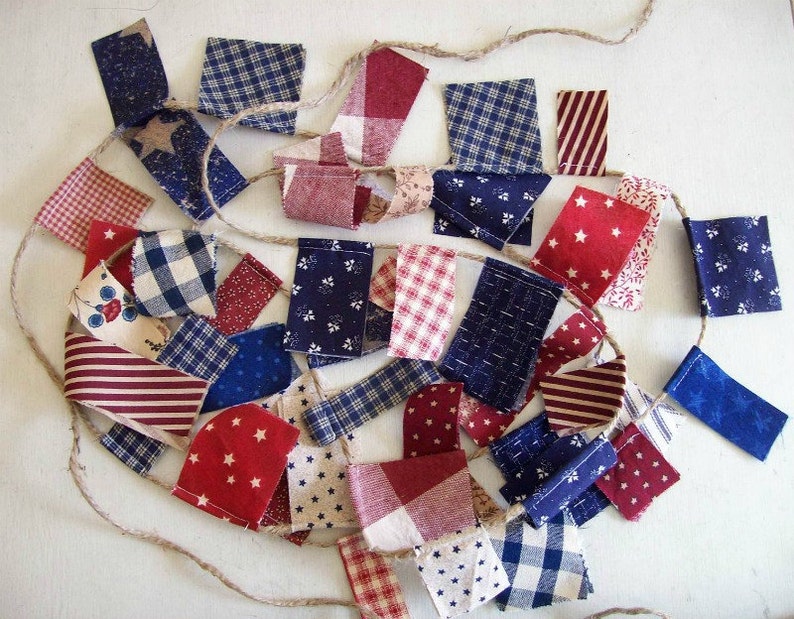 4th of July Patriotic Mini Scrappy Banner/ Americana Banner/ Labor Day Garland/ Photo Prop in Vintage Red, White and Blue image 4