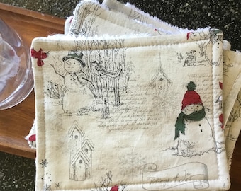 Winter Snowman Dish Cloths: Reusable Cotton Kitchen Sponges - Set of 3