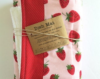 Dish Drying Mat/ Strawberry Kitchen Drying Towel /  Pale Pink Dish mat