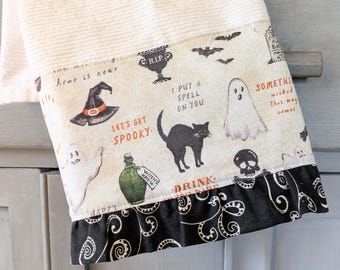 Halloween Kitchen Towel: Pumpkins and Witches Ghosts Cats Dish Towel