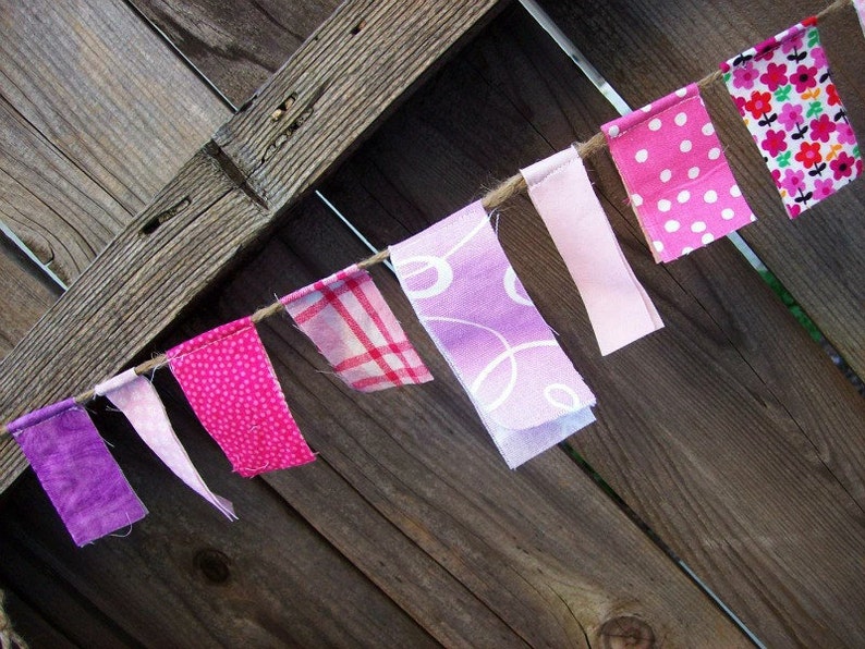 Pink and Purple Fabric Mini Scrappy Garland/ Party Banner / Photo Prop in Pinks, Reds and Purple/ Great for Valentine's Day image 3