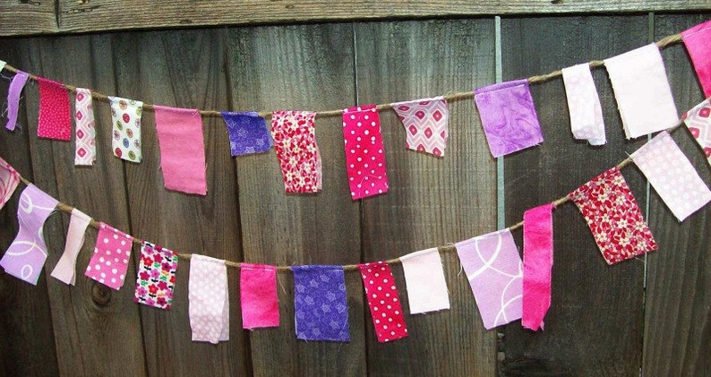 Pink and Purple Fabric Mini Scrappy Garland/ Party Banner / Photo Prop in Pinks, Reds and Purple/ Great for Valentine's Day image 4