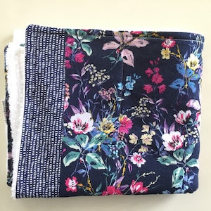 Dish Drying Mat / Spring Dish Mat/ Dish Drainer in Navy Blue with Wild Flowers/ Kitchen Towel /Dishmat