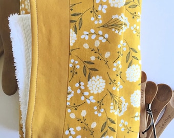 Floral Dish Drying Mat: Mustard Yellow Cotton, Autumn Kitchen Decor