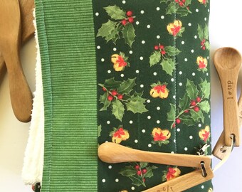 Christmas Holly Dish Drying Mat: Cotton Terry Cloth Dish Drainer