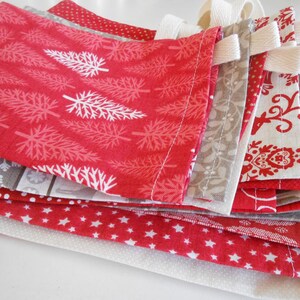 Christmas Advent Calendar/ Fabric Bags in Red and White Scandi 2 Fabric Countdown Advent Calendar/ Reindeer, Christmas Trees image 4