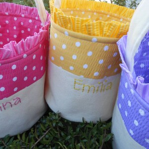 Easter Basket Personalized HANDMADE in Polka Dot / Pink Blue Green Yellow Purple Orange / Canvas Easter Basket for Girl or Boy image 6