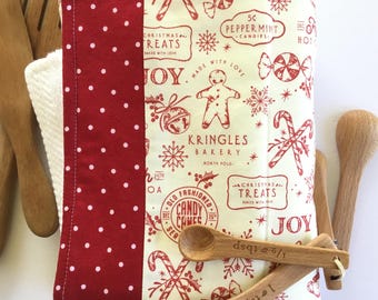 Christmas Dish Drying Mat Red & Cream Cotton, Absorbent Kitchen Decor