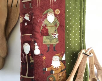 Red Santa Dish Drying Mat: Christmas Kitchen Deco Folkart Kringle
