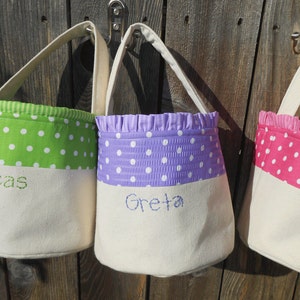 Easter Basket Personalized HANDMADE in Polka Dot / Pink Blue Green Yellow Purple Orange / Canvas Easter Basket for Girl or Boy image 5