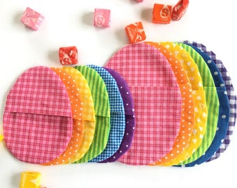 6 Fabric Easter Eggs: 2 sizes to choose , Reusable Fillable Pocket Eggs Bright Colors