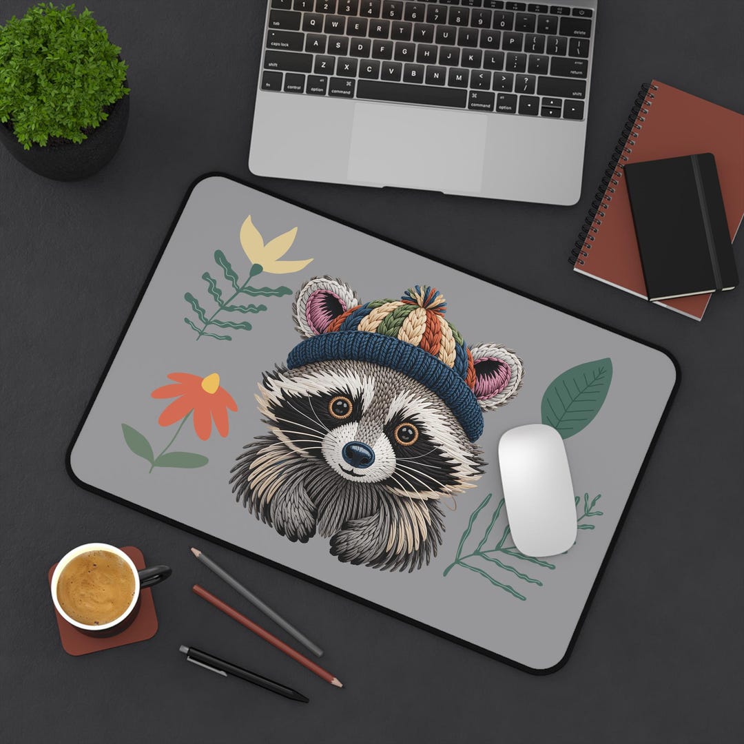 Desk Mat, Whimsical Raccoon Desk Mat, Cute Animal Decor, Perfect Gift ...