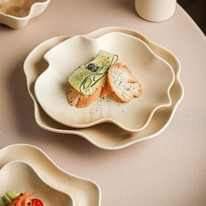 Handmade Ceramic Plate, Wavy Edge Pottery Plate, Rustic Stoneware, Aesthetic Serving Plate, Decorative Dish, 2 Shapes, 6” 8.5”