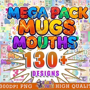 130+ Diseños Mega Bundle de Tazas con Bocas de Dibujos Animados, Películas, Series y Videojuegos | PNG 300 DPI